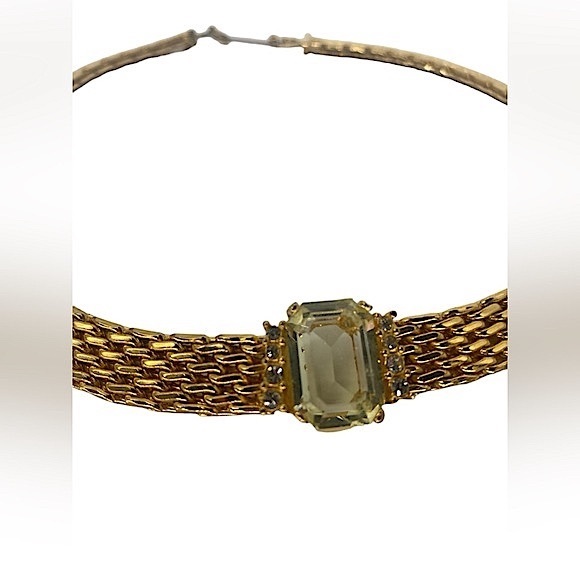 Vintage Christian Dior Metal Mesh Yellow Crystal Collar Necklace - Picture 4 of 10